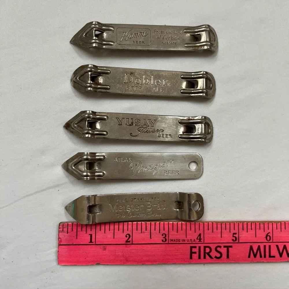 Beer Can Bottle Openers Lot of 5 Yusay Dobler Hamm's Meister Brau Atlas Prager